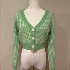 Green Cropped Button-Up Women's Sweater